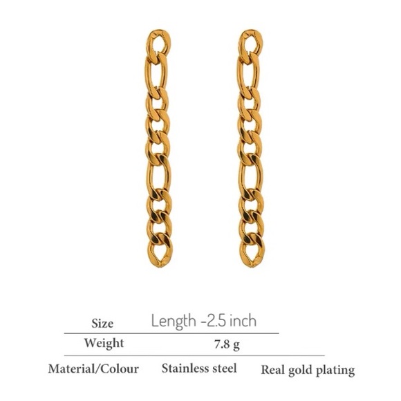 💛18K gold plated chain long dangle earrings - Picture 3 of 5